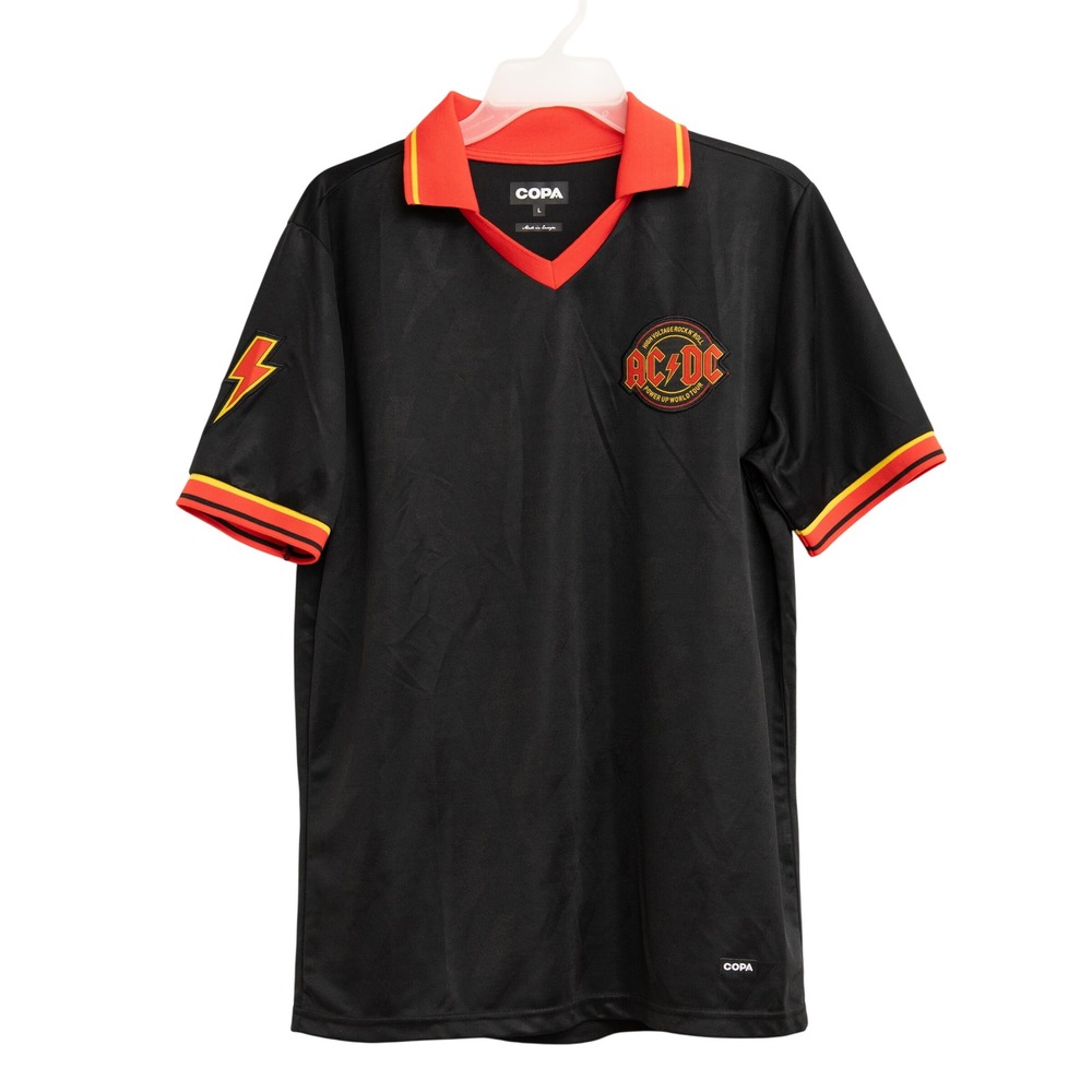AC/DC Soccer Jersey Sz L COPA Power Up World Tour Angus Young 73 Rock BlokeCore